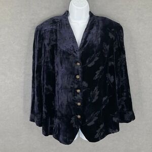 Dana Buchman Velvet Burnout Blazer‎ Blue Leaf Print Sz 16 Party Elegant Wedding